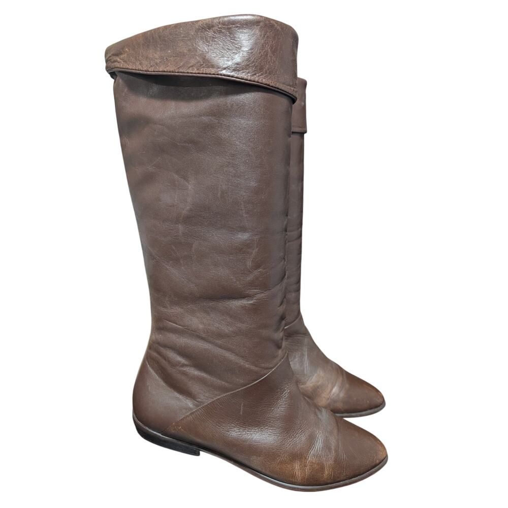 IPANEMA! ESPRESSO BROWN GENUINE LEATHER POINTY TOE BOHO FOLDOVER TOP BOOTS! 7.5M